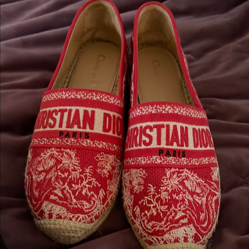 Dior Red Espadrille Shoes with Jute Sole 
Used once- no box but with pouch